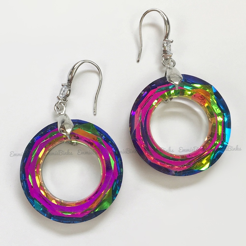 NWT 925 Silver Cubic Zirconia Oil Slick Crystal Geometric Drop Earrings